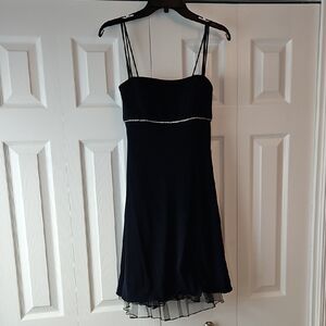 Blondie Nites Navy Blue Mini Dress with Sheer Hem